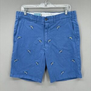 Castaway Shorts Mens 34 Blue Chino Embroidered Marlin Nautical AOP Preppy 9"